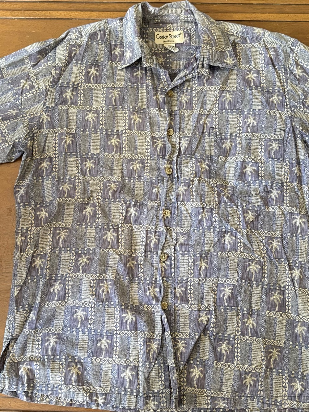 Cooke Street Men's Blue Palm-Print Short Sleeve Button Shirt